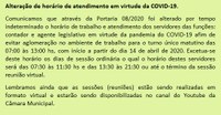 Alteração de horário de atendimento em virtude da COVID-19.