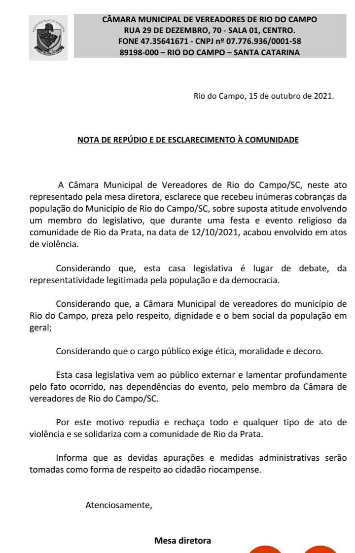 NOTA DE REPÚDIO E DE ESCLARECIMENTO À COMUNIDADE